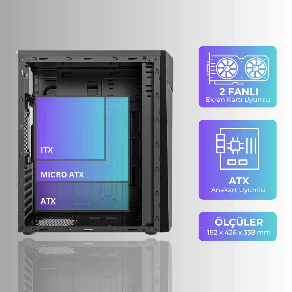 Elegance Deluxe 1 Fanlı Akrilik Şeffaf Panel Atx Bilgisayar Gaming Oyuncu Kasası