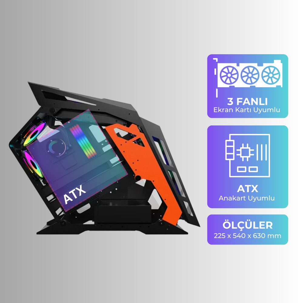 Emperor ATX Robotik Kumandalı 7 RGB Fanlı Şeffaf Cam Panel Gaming Oyuncu Bilgisayar Kasası