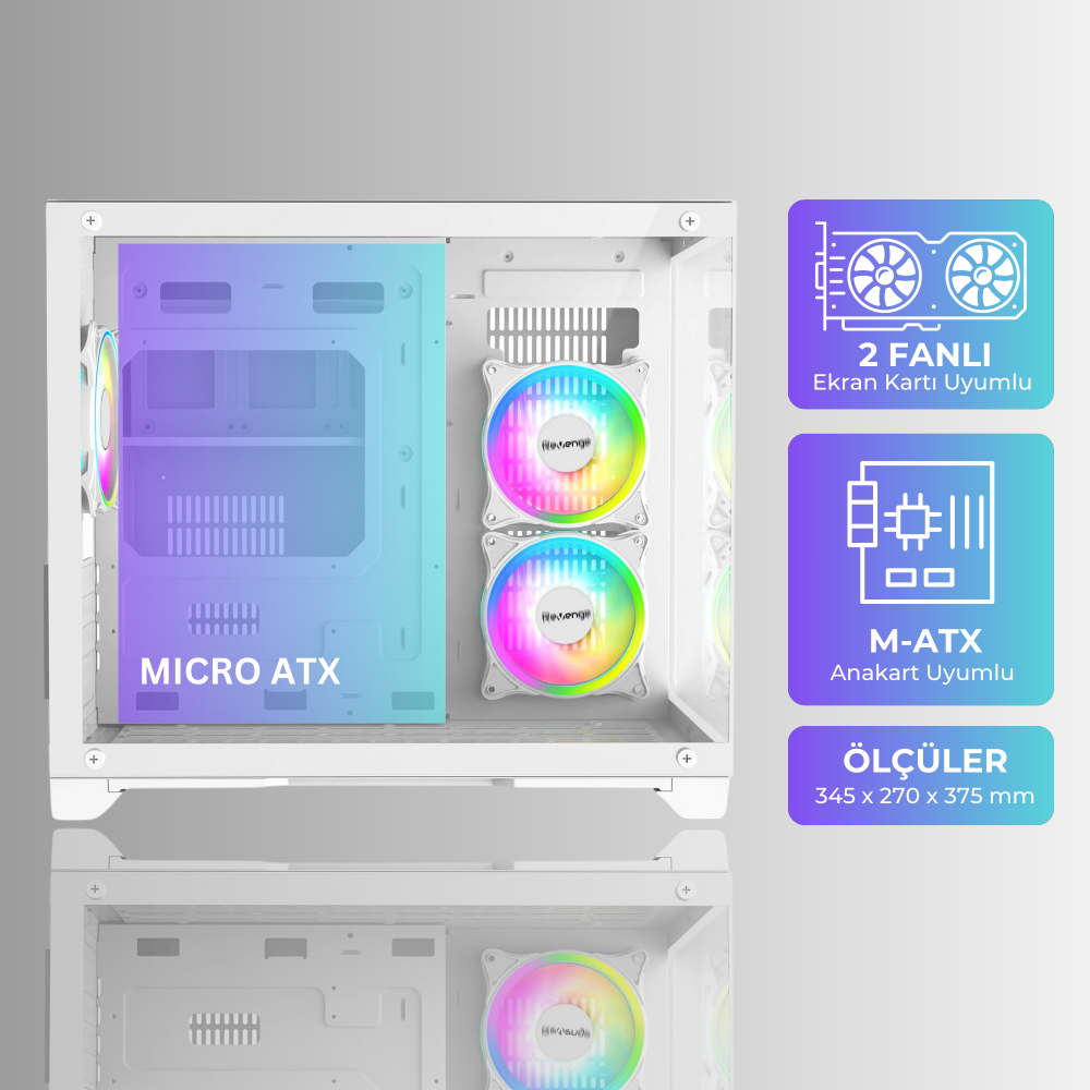 Nova Beyaz 3 Rgb Fanlı Temperli Cam Panel Boş m-ATX Gaming Oyuncu Bilgisayar Kasası