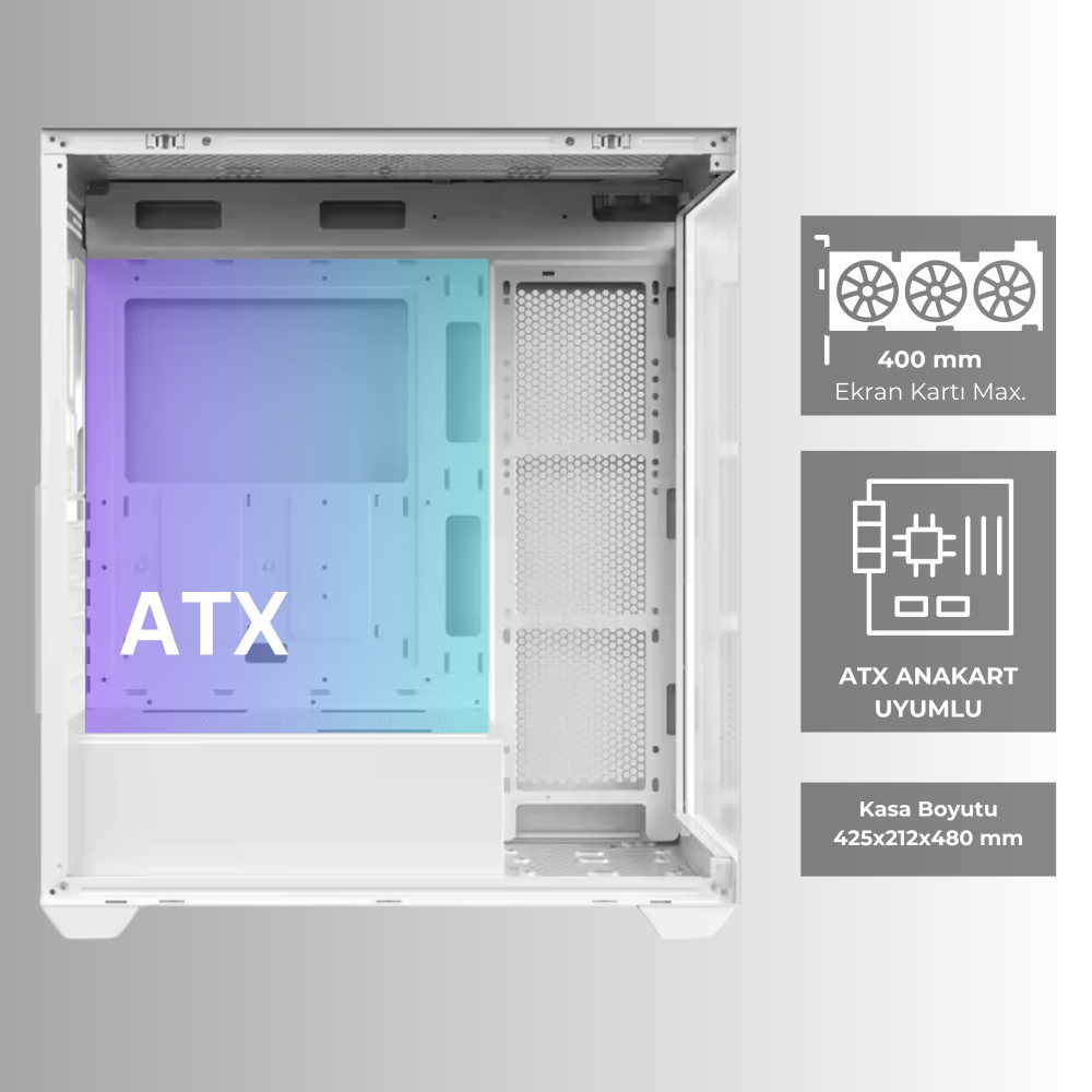 Serenity V2 Beyaz Midi Tower 4 RGB Fanlı Temperli Cam Panel Gaming Oyuncu Bilgisayar Kasası