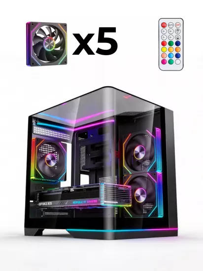 Nova Plus Curved 5xARGB Fanlı Kumandalı USB 3.0 Temperli Cam Panoramik Akvaryum Gaming Bilgisayar Kasası