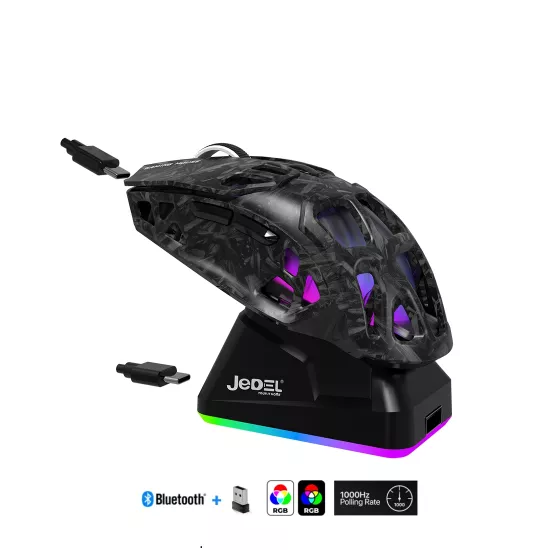 GWH-111 Siyah RGB Şarj İstasyonlu 12.000 DPI Gaming Oyuncu Mouse Bluetooth + 2.4G + Kablolu Gaming Mouse