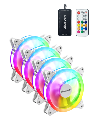 Revenge RV400 4in1 Kumandalı Beyaz 12cm RGB Fan Seti Fan Kontrolör Dahil 120mm 4lü Kasa Fanı