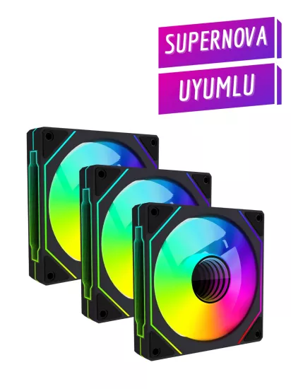 Supernova ile Uyumlu 3 Adet 6PIN ARGB Fan Hexagon Aynalı 6 Pin Kontrolcüye Bağlanan Fan Seti
