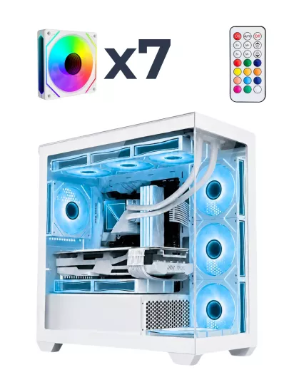 Serenity 7xARGB Fanlı Kumandalı USB 3.0 Beyaz Temperli Cam Panoramik Akvaryum Gaming Bilgisayar Kasası